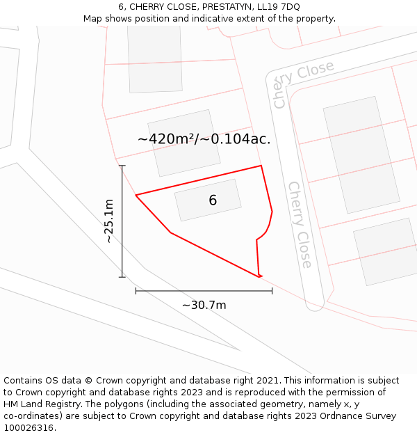 6, CHERRY CLOSE, PRESTATYN, LL19 7DQ: Plot and title map