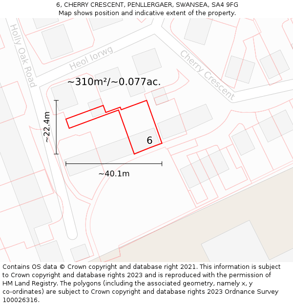 6, CHERRY CRESCENT, PENLLERGAER, SWANSEA, SA4 9FG: Plot and title map