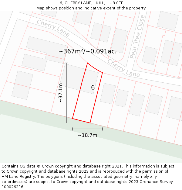 6, CHERRY LANE, HULL, HU8 0EF: Plot and title map
