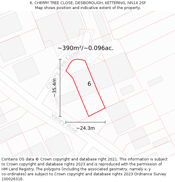 6, CHERRY TREE CLOSE, DESBOROUGH, KETTERING, NN14 2SF: Plot and title map