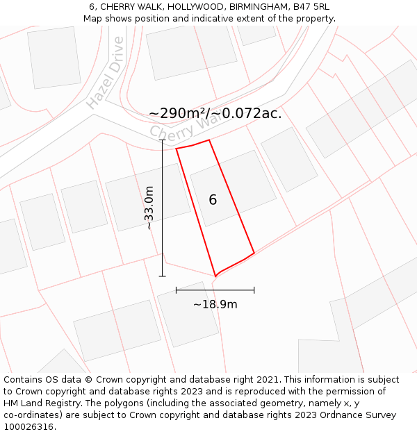 6, CHERRY WALK, HOLLYWOOD, BIRMINGHAM, B47 5RL: Plot and title map