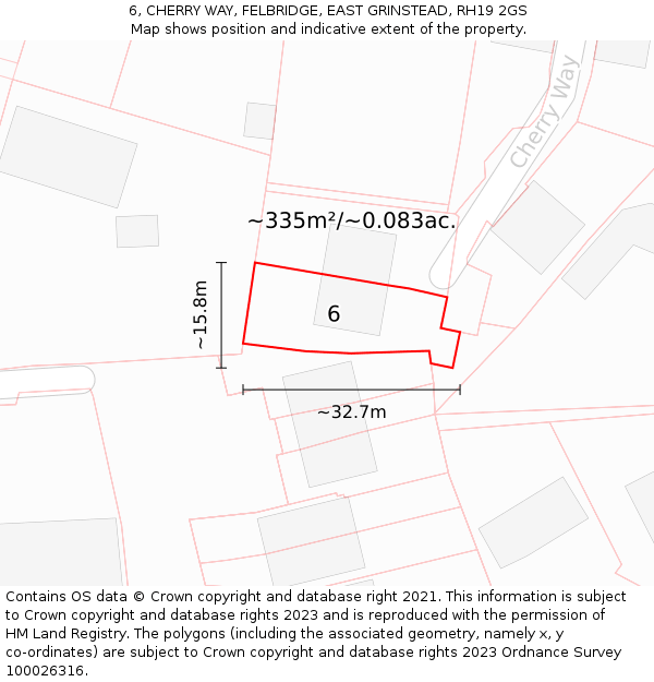 6, CHERRY WAY, FELBRIDGE, EAST GRINSTEAD, RH19 2GS: Plot and title map