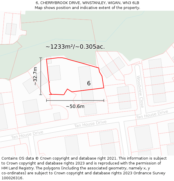 6, CHERRYBROOK DRIVE, WINSTANLEY, WIGAN, WN3 6LB: Plot and title map