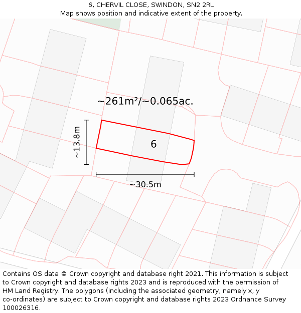 6, CHERVIL CLOSE, SWINDON, SN2 2RL: Plot and title map