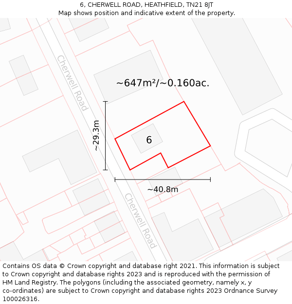 6, CHERWELL ROAD, HEATHFIELD, TN21 8JT: Plot and title map