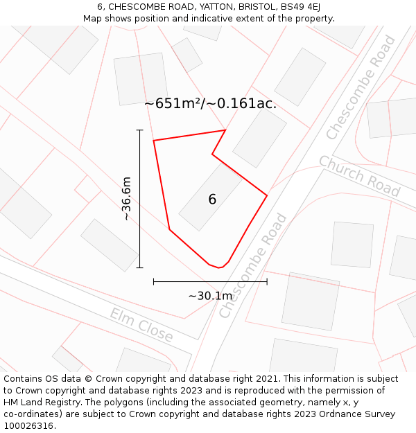 6, CHESCOMBE ROAD, YATTON, BRISTOL, BS49 4EJ: Plot and title map