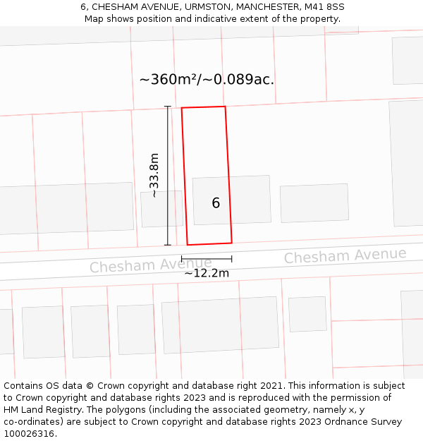 6, CHESHAM AVENUE, URMSTON, MANCHESTER, M41 8SS: Plot and title map