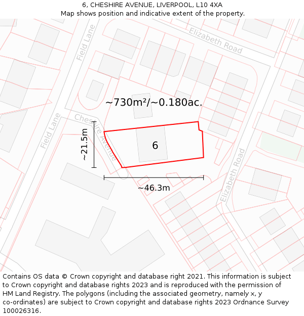 6, CHESHIRE AVENUE, LIVERPOOL, L10 4XA: Plot and title map