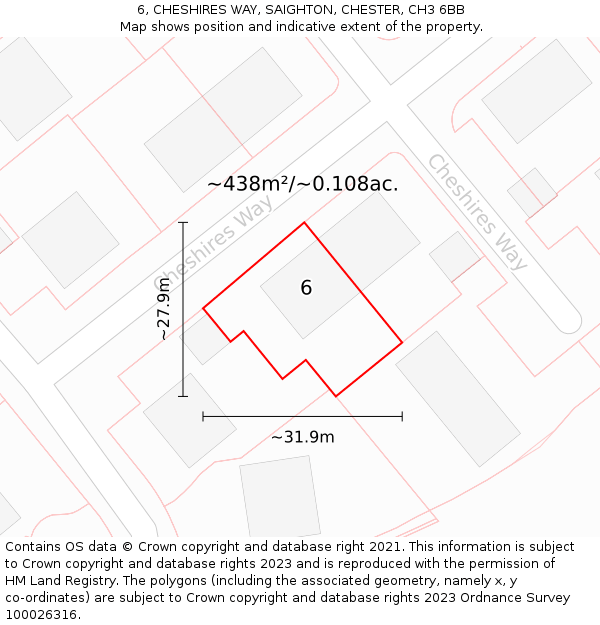 6, CHESHIRES WAY, SAIGHTON, CHESTER, CH3 6BB: Plot and title map