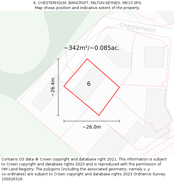 6, CHESTERHOLM, BANCROFT, MILTON KEYNES, MK13 0PG: Plot and title map