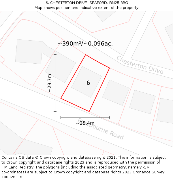 6, CHESTERTON DRIVE, SEAFORD, BN25 3RG: Plot and title map