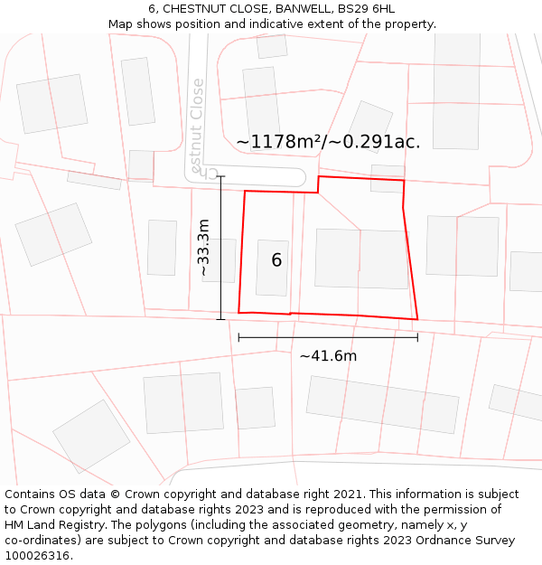 6, CHESTNUT CLOSE, BANWELL, BS29 6HL: Plot and title map