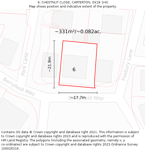 6, CHESTNUT CLOSE, CARTERTON, OX18 1HG: Plot and title map