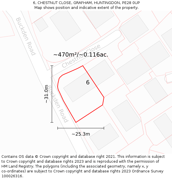 6, CHESTNUT CLOSE, GRAFHAM, HUNTINGDON, PE28 0UP: Plot and title map