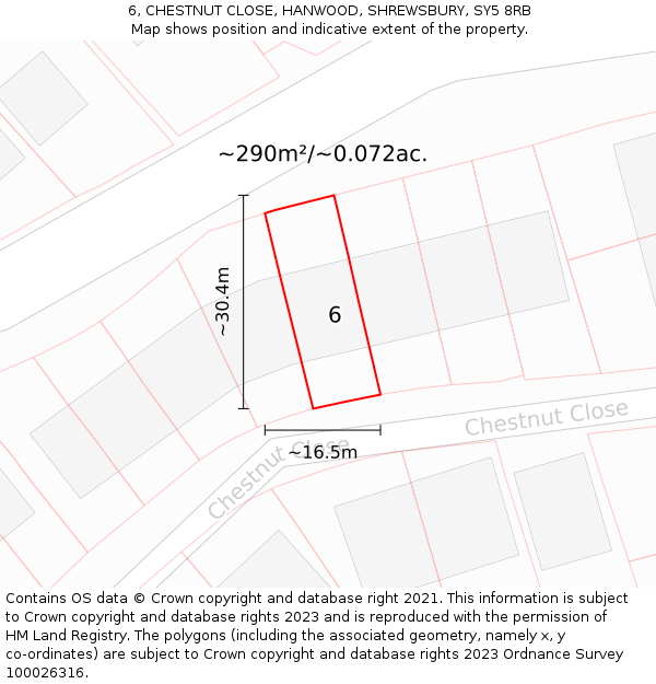 6, CHESTNUT CLOSE, HANWOOD, SHREWSBURY, SY5 8RB: Plot and title map