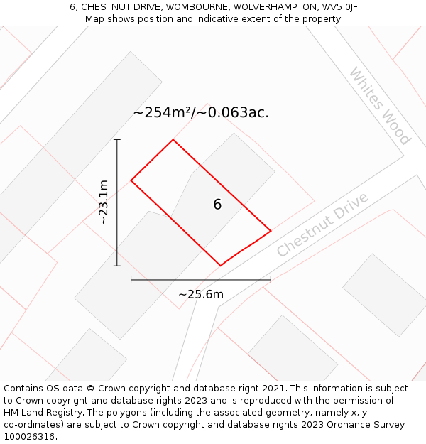 6, CHESTNUT DRIVE, WOMBOURNE, WOLVERHAMPTON, WV5 0JF: Plot and title map