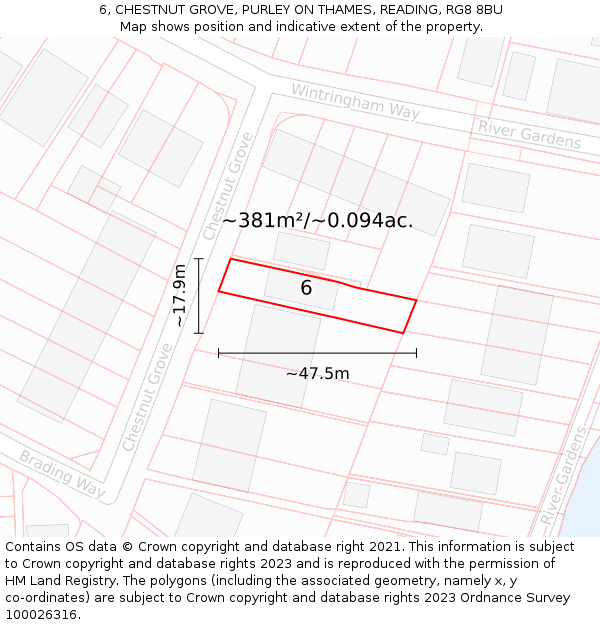 6, CHESTNUT GROVE, PURLEY ON THAMES, READING, RG8 8BU: Plot and title map