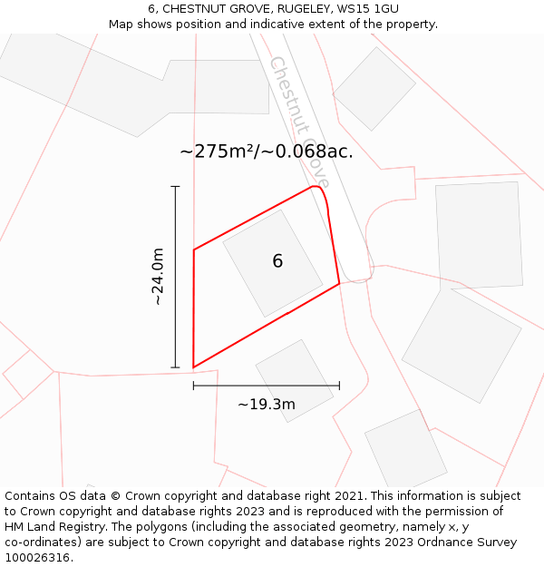 6, CHESTNUT GROVE, RUGELEY, WS15 1GU: Plot and title map