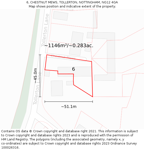 6, CHESTNUT MEWS, TOLLERTON, NOTTINGHAM, NG12 4GA: Plot and title map