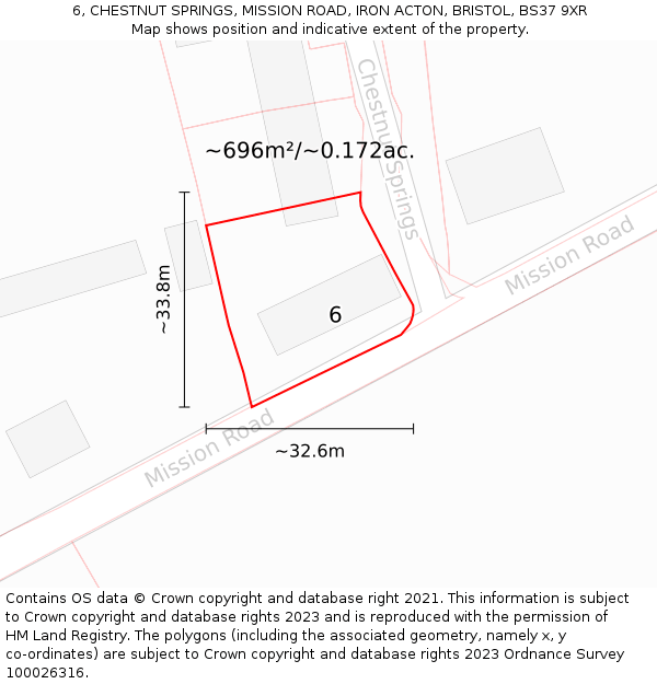 6, CHESTNUT SPRINGS, MISSION ROAD, IRON ACTON, BRISTOL, BS37 9XR: Plot and title map