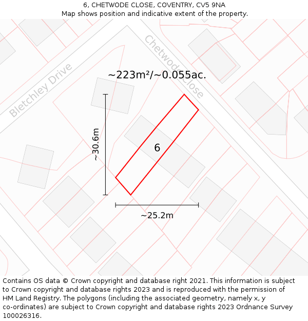 6, CHETWODE CLOSE, COVENTRY, CV5 9NA: Plot and title map