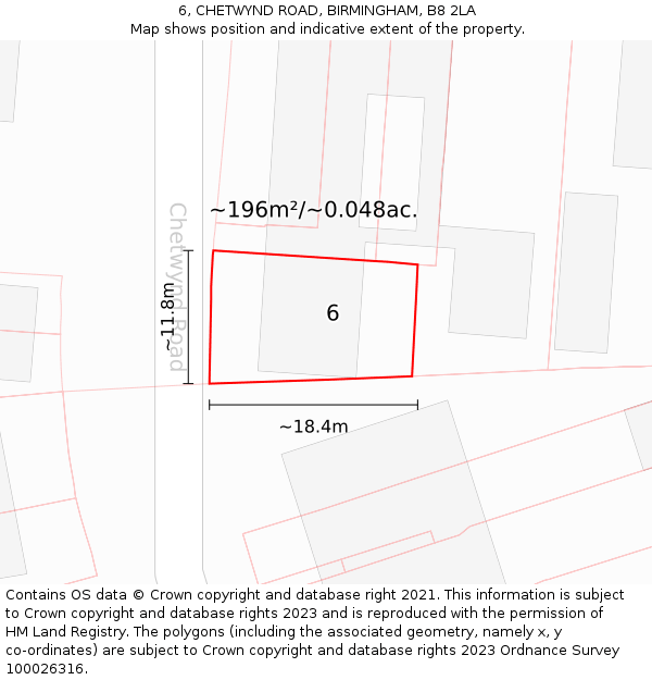 6, CHETWYND ROAD, BIRMINGHAM, B8 2LA: Plot and title map