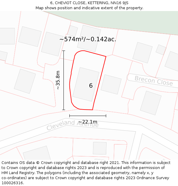 6, CHEVIOT CLOSE, KETTERING, NN16 9JS: Plot and title map