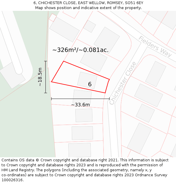 6, CHICHESTER CLOSE, EAST WELLOW, ROMSEY, SO51 6EY: Plot and title map