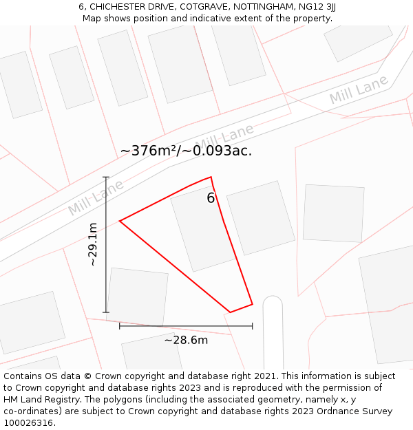 6, CHICHESTER DRIVE, COTGRAVE, NOTTINGHAM, NG12 3JJ: Plot and title map