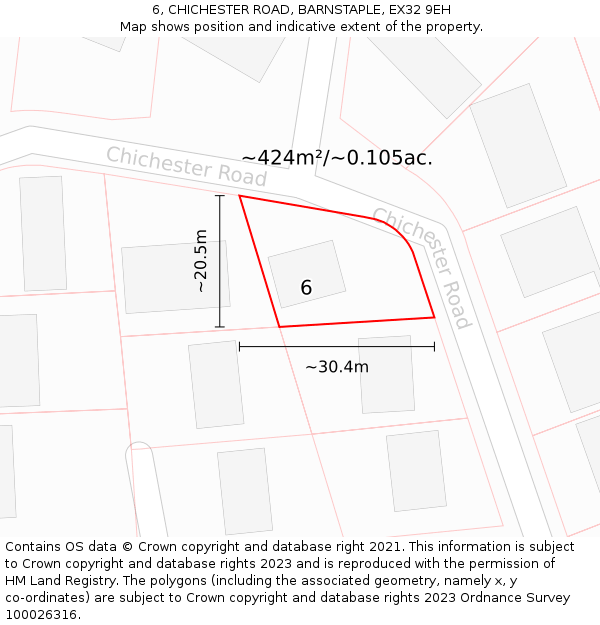 6, CHICHESTER ROAD, BARNSTAPLE, EX32 9EH: Plot and title map