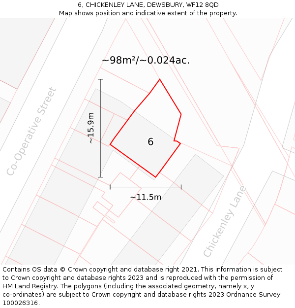 6, CHICKENLEY LANE, DEWSBURY, WF12 8QD: Plot and title map