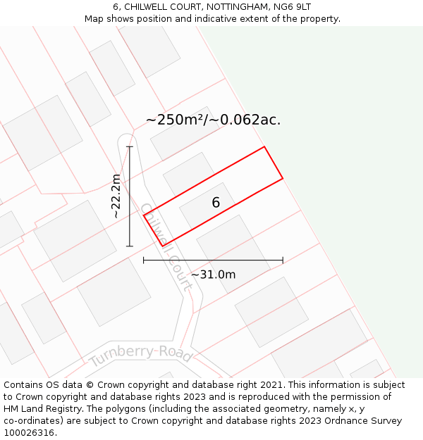 6, CHILWELL COURT, NOTTINGHAM, NG6 9LT: Plot and title map