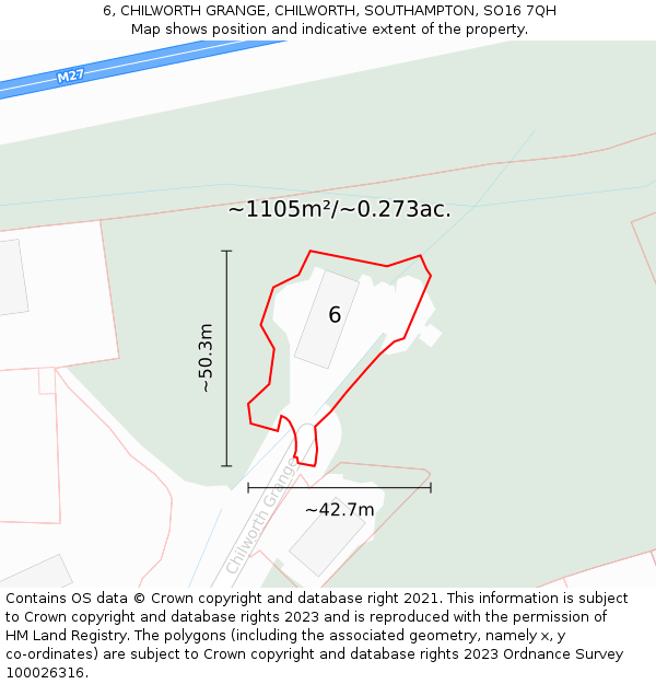 6, CHILWORTH GRANGE, CHILWORTH, SOUTHAMPTON, SO16 7QH: Plot and title map