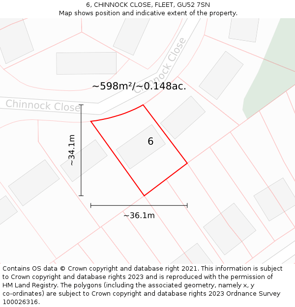 6, CHINNOCK CLOSE, FLEET, GU52 7SN: Plot and title map