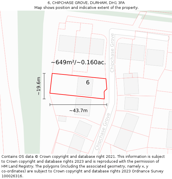 6, CHIPCHASE GROVE, DURHAM, DH1 3FA: Plot and title map