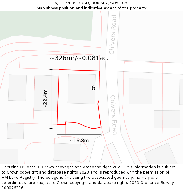 6, CHIVERS ROAD, ROMSEY, SO51 0AT: Plot and title map