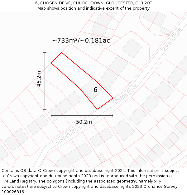 6, CHOSEN DRIVE, CHURCHDOWN, GLOUCESTER, GL3 2QT: Plot and title map