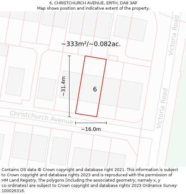 6, CHRISTCHURCH AVENUE, ERITH, DA8 3AP: Plot and title map