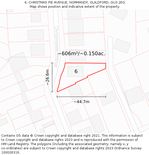 6, CHRISTMAS PIE AVENUE, NORMANDY, GUILDFORD, GU3 2EG: Plot and title map