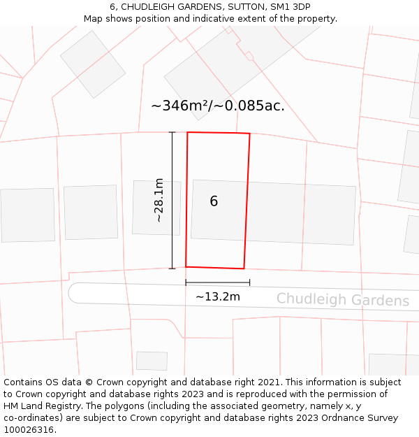 6, CHUDLEIGH GARDENS, SUTTON, SM1 3DP: Plot and title map