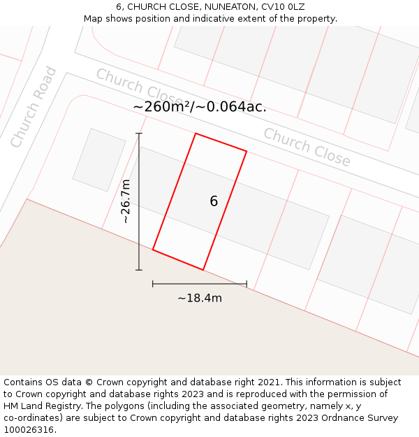 6, CHURCH CLOSE, NUNEATON, CV10 0LZ: Plot and title map