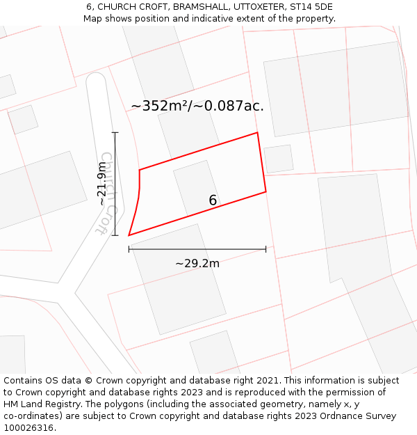 6, CHURCH CROFT, BRAMSHALL, UTTOXETER, ST14 5DE: Plot and title map