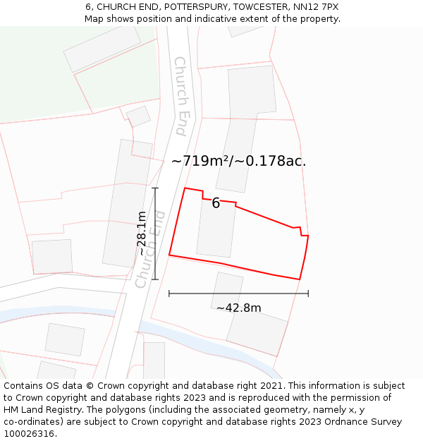 6, CHURCH END, POTTERSPURY, TOWCESTER, NN12 7PX: Plot and title map