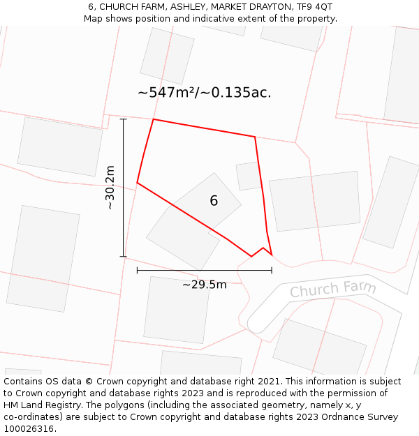 6, CHURCH FARM, ASHLEY, MARKET DRAYTON, TF9 4QT: Plot and title map