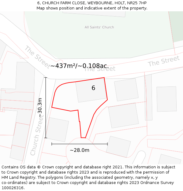 6, CHURCH FARM CLOSE, WEYBOURNE, HOLT, NR25 7HP: Plot and title map