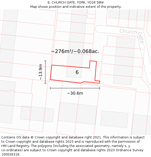 6, CHURCH GATE, YORK, YO26 5BW: Plot and title map