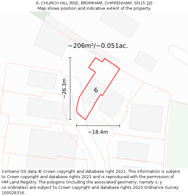 6, CHURCH HILL RISE, BROMHAM, CHIPPENHAM, SN15 2JS: Plot and title map