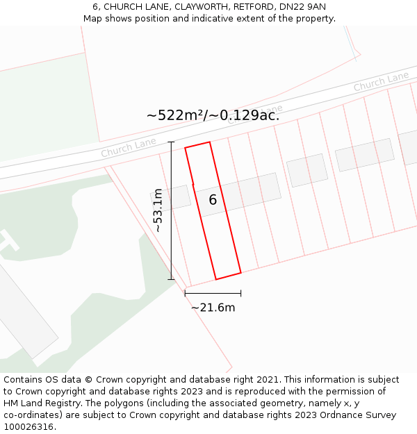 6, CHURCH LANE, CLAYWORTH, RETFORD, DN22 9AN: Plot and title map