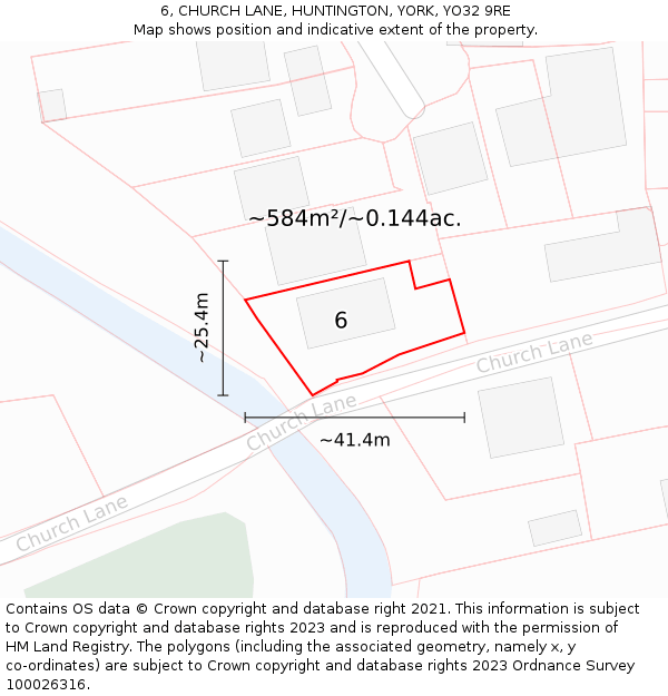 6, CHURCH LANE, HUNTINGTON, YORK, YO32 9RE: Plot and title map