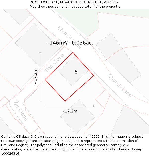 6, CHURCH LANE, MEVAGISSEY, ST AUSTELL, PL26 6SX: Plot and title map